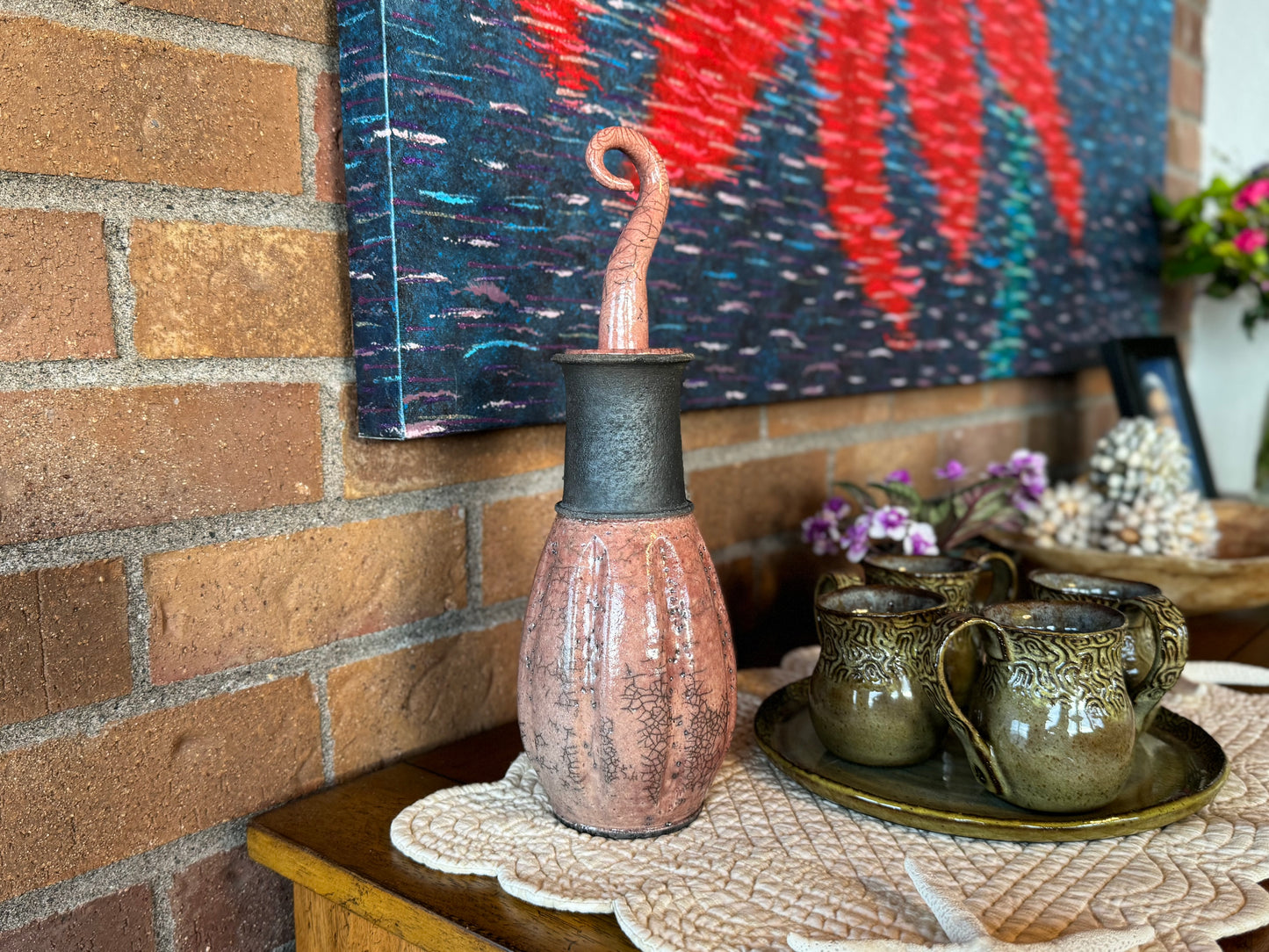 Handmade Raku Pottery Decorative Vessel